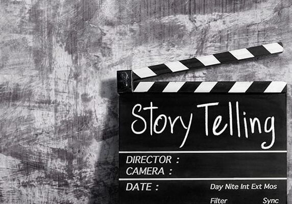 clapperboard with story telling written on it